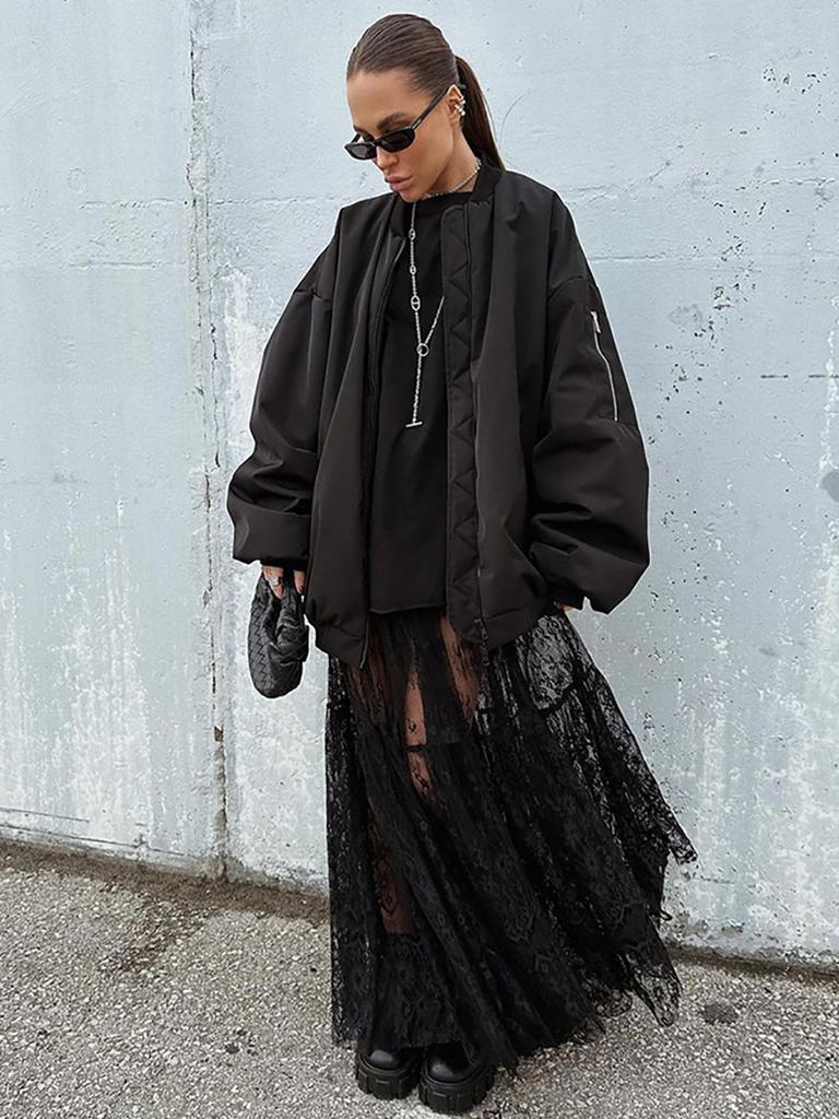 New Women's Long Dress Black Sexy Sheer Lace High Waist Business Commute Elegant Skirt