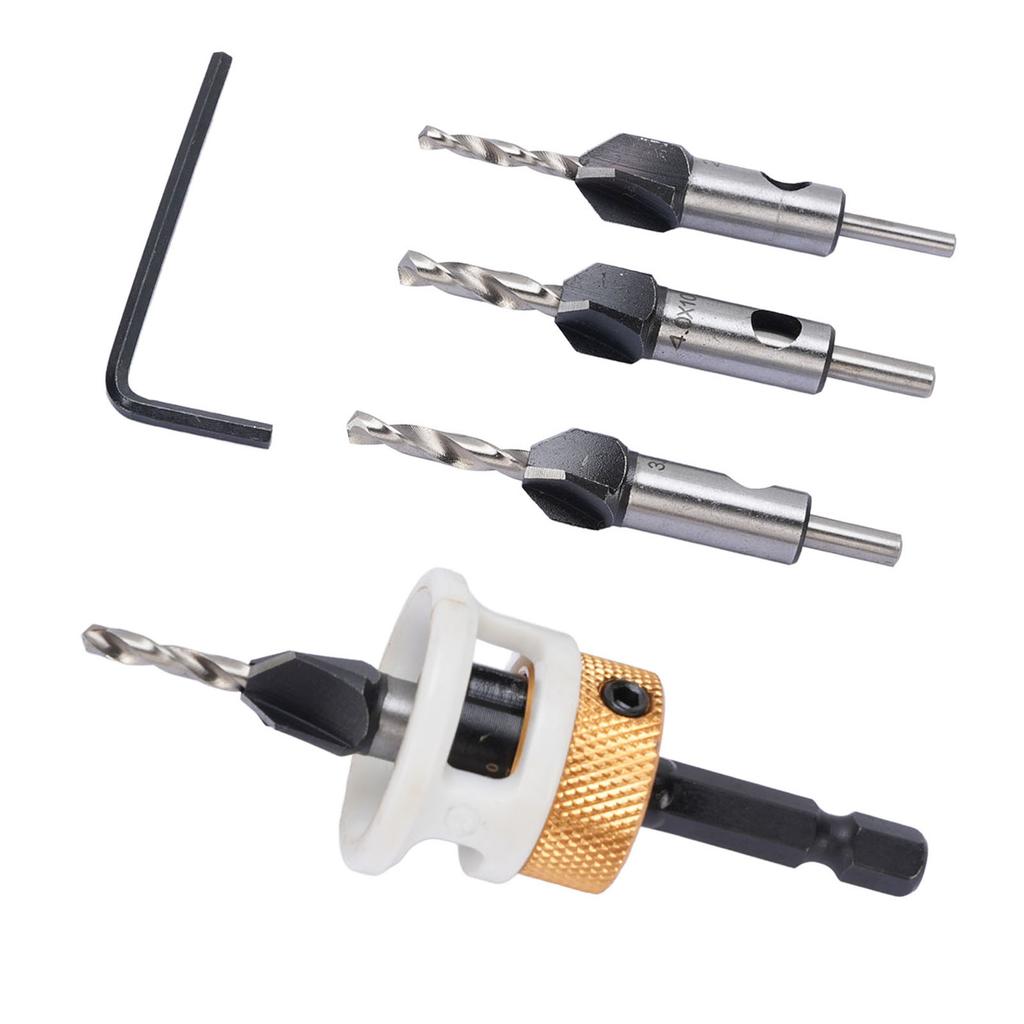 Set 4 Bucăți Burghie de Frezat pentru Lemn cu Adâncime Reglabilă, Coadă de 6.25mm, 4 Caneluri Spirale, Burghiu Treaptă