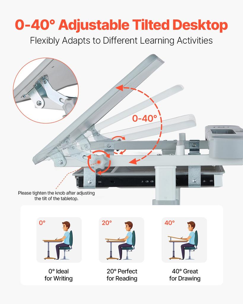 VEVOR Kids Study Chair and Desk Set, Study Desk and Chair for Kids with Table Lamp