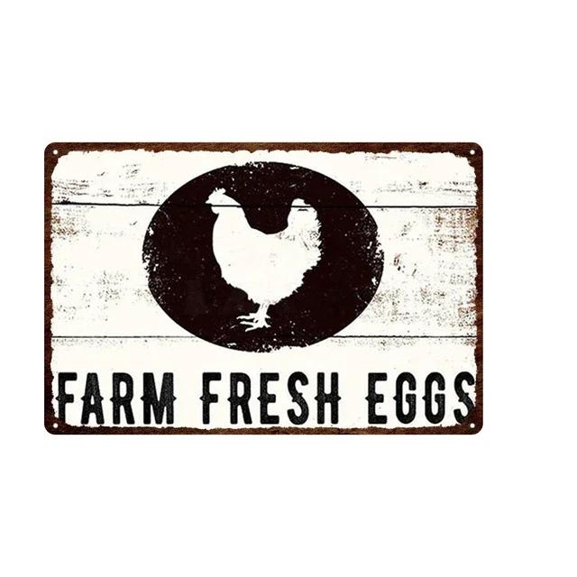 Vintage Farm Fresh Eggs Tin Sign  Rustic Chicken  Horse Metal Plate Poster for Farmhouse Kitchen Wall Decor