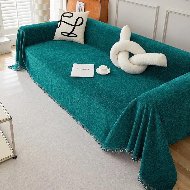 Chenille Sofa Towel with Tassels Double-side Sofa Covers for Living Room Large Blanket Leisure Relax Machine Washable Blanket
