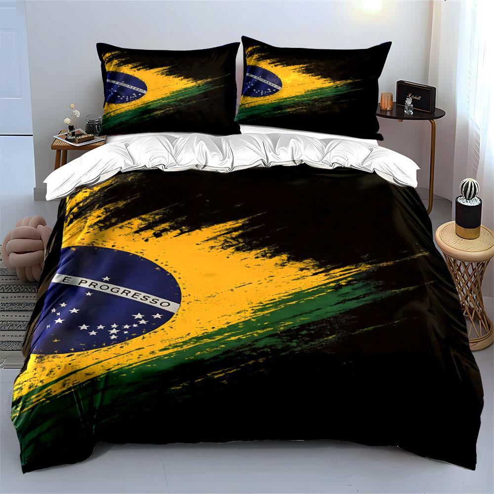 Brazilian flag brush strokes. Bedding sets Duvet cover sets Duvet covers Pillowcases(1*Duvet Cover 2*Pillowcases without duvet insert)