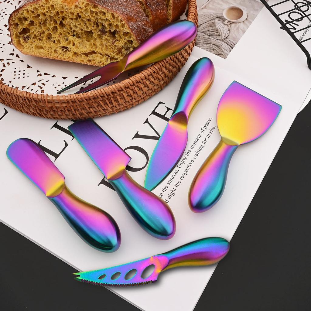 6pcs Matte Stainless Steel Cheese Knife Forks Set for Slicing Cutting Spreading Mini Butter Knives Dishwasher Safe