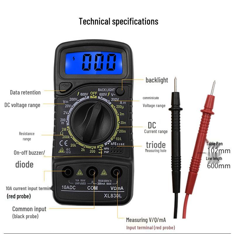 Digitální multimetr XL830L - Studentký a technický nástroj odolný proti přepálení pro domácí opravy