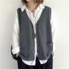 Vintage Arts Style Knitted Vest Female Solid Color Sleeveless Button V-Neck Waistcoat Women Casual Loose Knitwear Coats