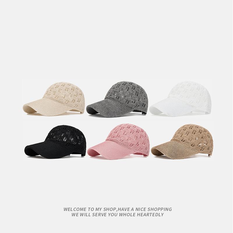 Summer Hollow Knitted Baseball Cap Women's Outdoor Sunscreen Sunshade Hat Breathable Cap Net Cap