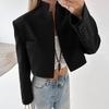 Blazer Outerwear da Donna Nero Corto con Collo Alto a Manica Lunga per il Pendolarismo