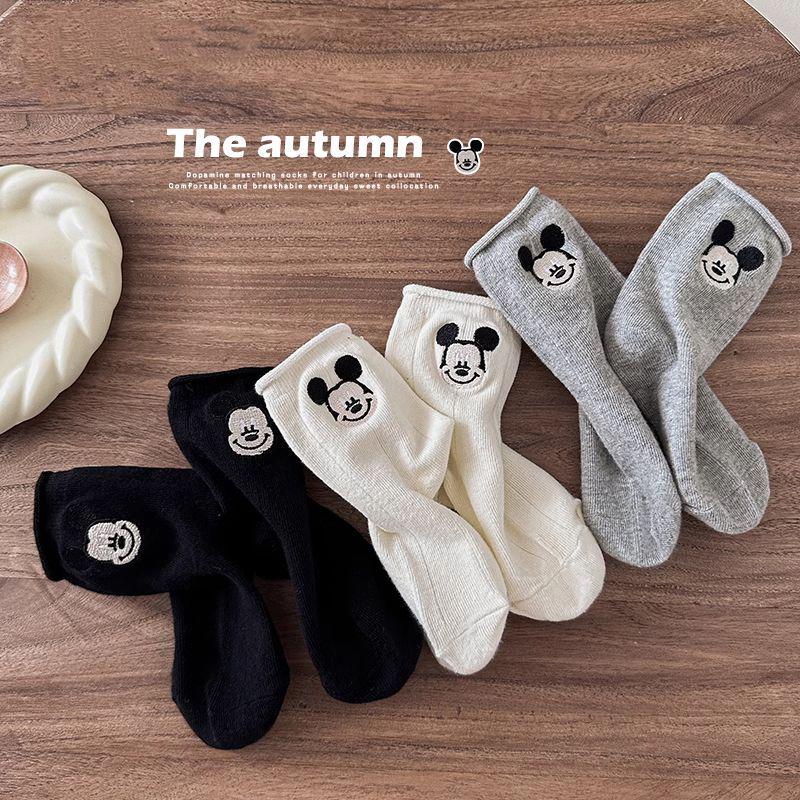 Korean Style Girls' Mid-Calf Cartoon Cotton Socks for Spring and Autumn, Suitable for Children and Students