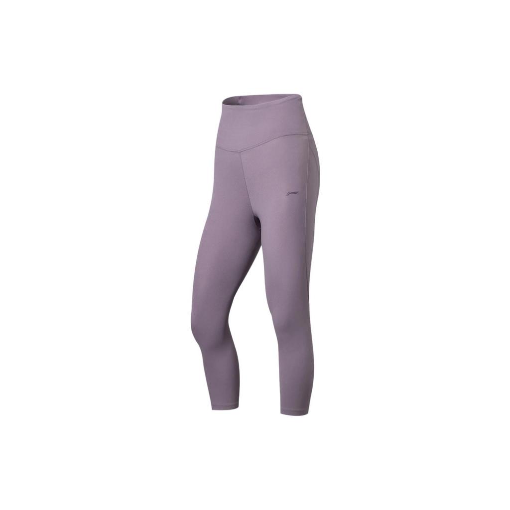 Li Ning Training Series Solid Color Logo Breathable Flat Waist Elastic Tight Fitness Pants Women Pants Purple AUQS046-3