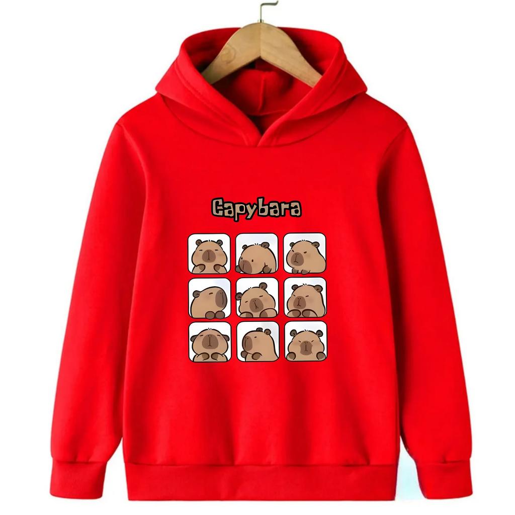 Autumn Winter Cartoon Capybara Printed Hoodies Fashionable Casual Warm Sports Long Sleeved Children's Boy Hooded Sweatshirts