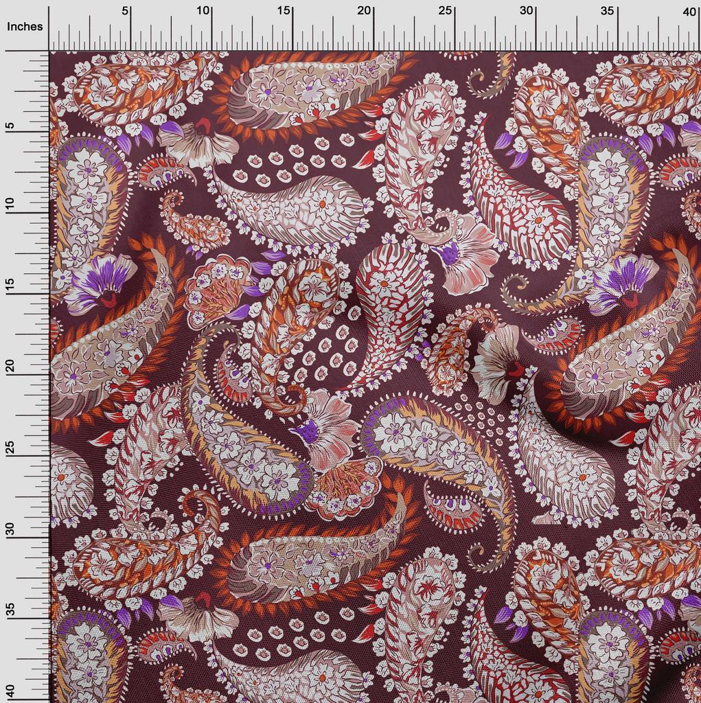 oneOone Cotton Flex Chocolate Brown Fabric Asian Paisley Quilting Supplies Print Sewing Fabric By The Yard 40 Inch