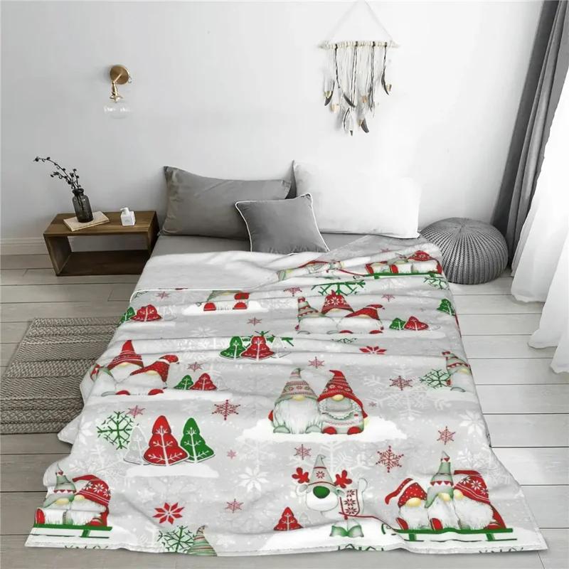 Merry Christmas Gnomes Knitted Blanket Nordic New Year Wool Throw Blankets Warm Bed Fleece Fluffy Soft Blankets for Winter