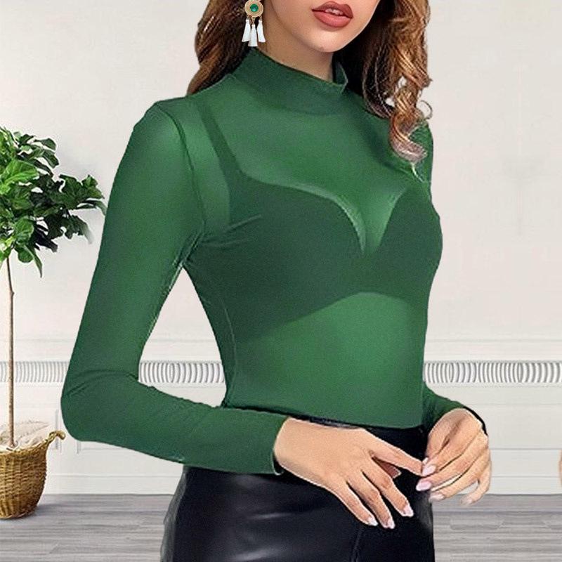 

European & American Mesh See-Through Women s Versatile T-Shirt (2023) Small зелёный