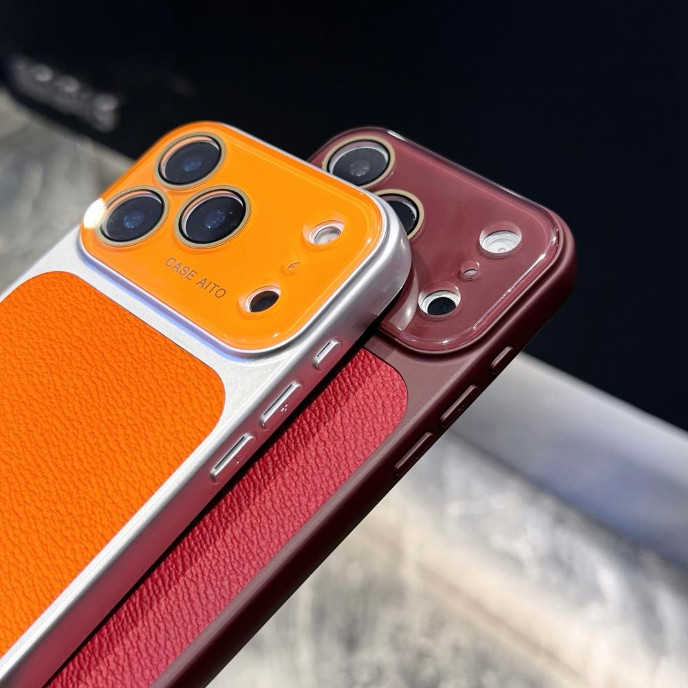 New Solid Color Leather Texture Phone Case For iPhone 17 16 15 14 Pro Max 13 Bumper Crystal Large Window Shockproof Cover