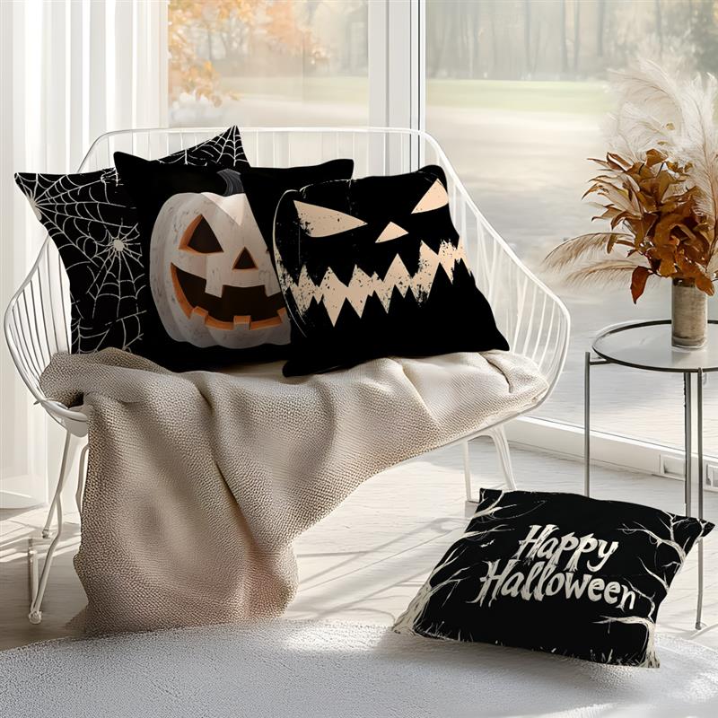 Home Decor Halloween Themed Pumpkin & Spider Web Pillows Pattern Cushion Cover Suitable For Sofa Bedroom Car Pillow Cover