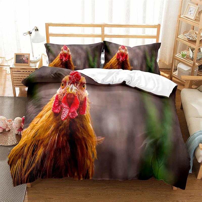 Farm Chicken King Queen Full Duvet Cover Hen Lovely Chick Bedding Set Family Animal Quilt Cover 2/3pcs Polyester Comforter Cover