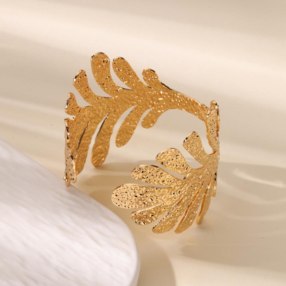Stainless Steel Leave Bangle Bracelet For Women Simple Vintage Gold Color Geometric Open Cuff Bracelets Fashion Jewelry Gift