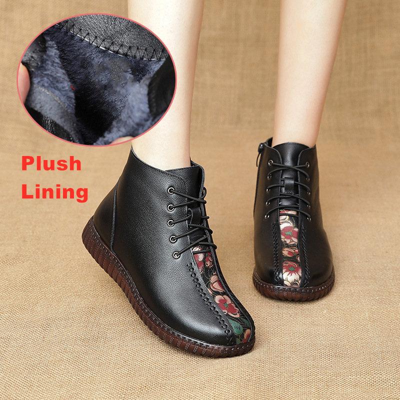 

Женские Ботильоны из Натуральной Кожи на Платформе с Цветочным Узором Осень Плюшевый Мех Молния Этнический Стиль Размер 41 35