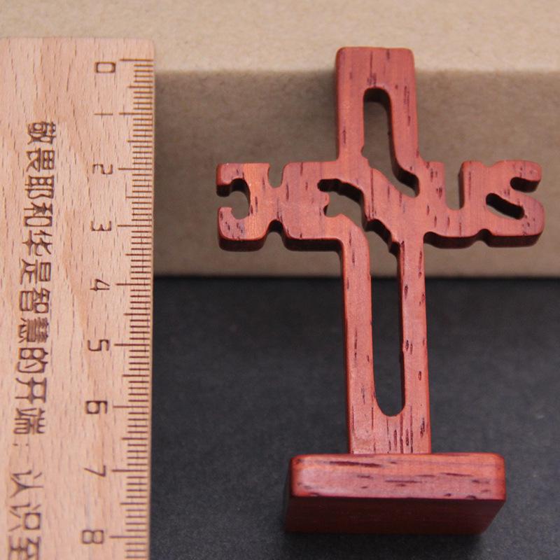 Simple Red Rosewood Hollowed Out Carving Jesus Cross Home Accessories