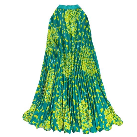 Fustă Lungă Stil Retro Talie Înaltă Elastică Fustă Pliată Imprimată cu Fluturi Tiv Larg Fustă din Material Respirabil Purtare Zilnică