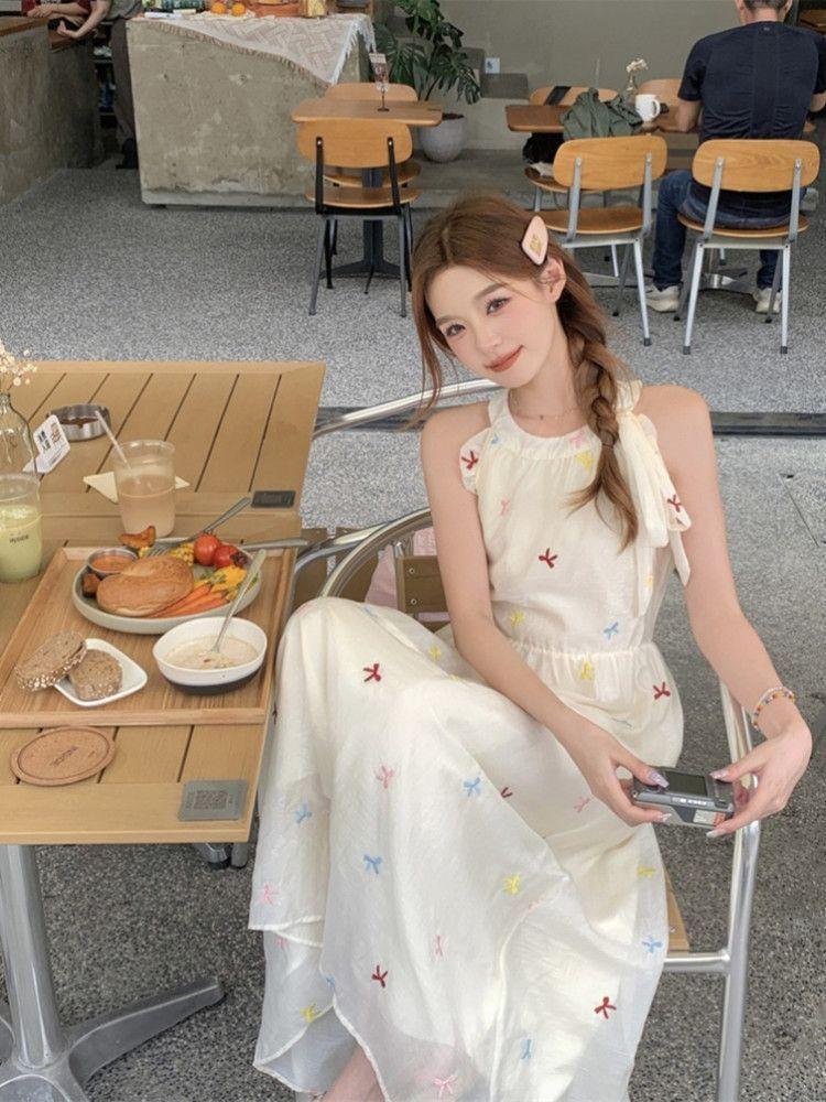 No Brand Butterfly Tie Dress With Polyester Fabric Summer College Style For Women