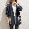 V-neck Long Sleeve Printed Cardigan Knitted Women Long Sweater Jackets Winter Autumn Casual Loose Coats Outwear Elegant Top Clothing
