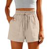 High Waist Casual Loose Fit Shorts with Elastic Waistband and Drawstring Pockets for Women Lightweight Fabric Design