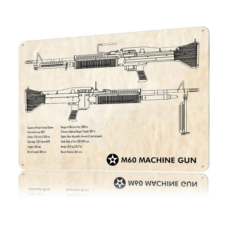 M Machine Gun Paper Tin Poster Customized Wall Art Retro Vintage Metal Signs for Fans Room Home and Decoration Gaming House