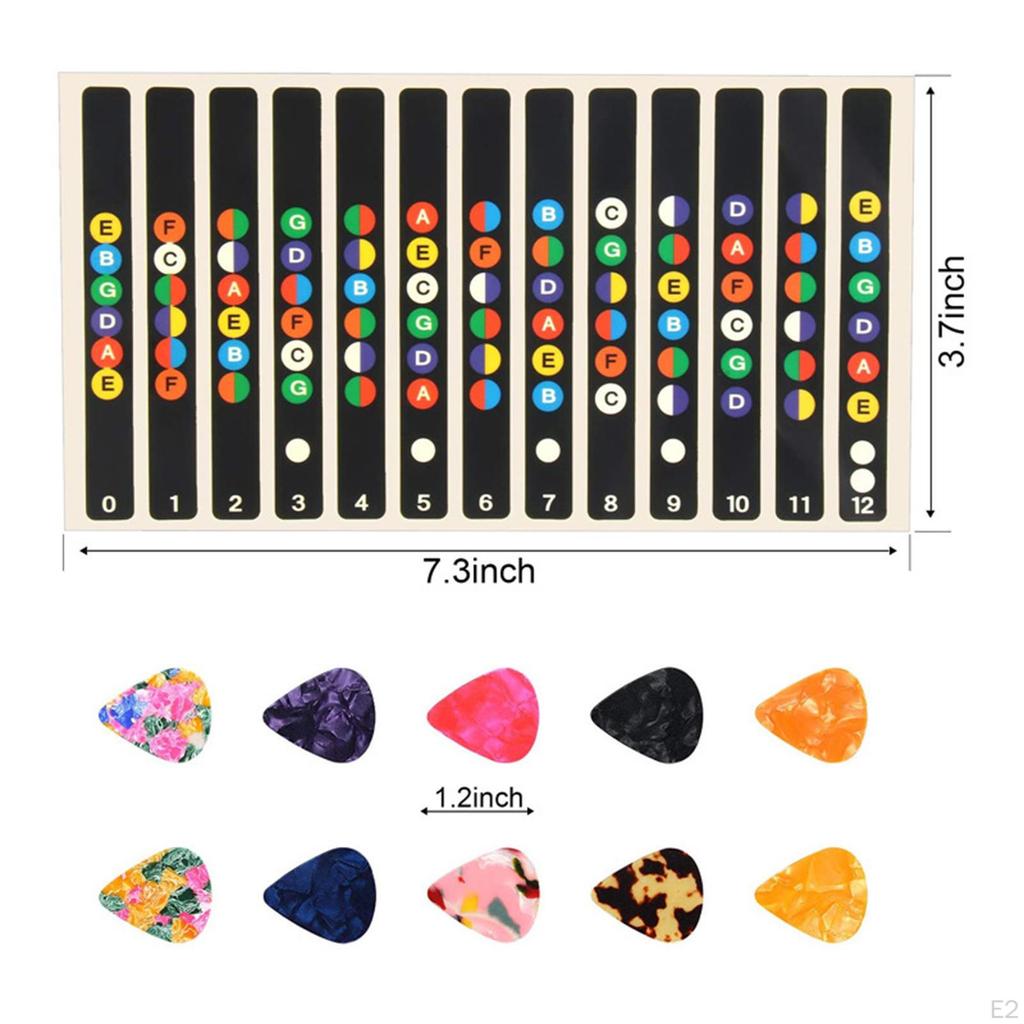 2 Stück Gitarren-Griffbrettaufkleber, Notenaufkleber mit 10 Plektren,