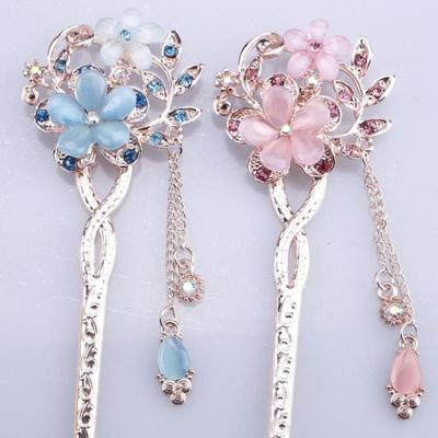 Doppelblume Fließender Su Schritt Schütteln Haarnadel mit Vintage Elegantem Temperament Kopfschmuck Antiker Stil Hanfu Schmuck Haarnadeln