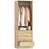 Wardrobe with Hanging Rail, Open Shelf and 3 Drawers, Wooden, 60x48.5x185 Cm, Teak Color
