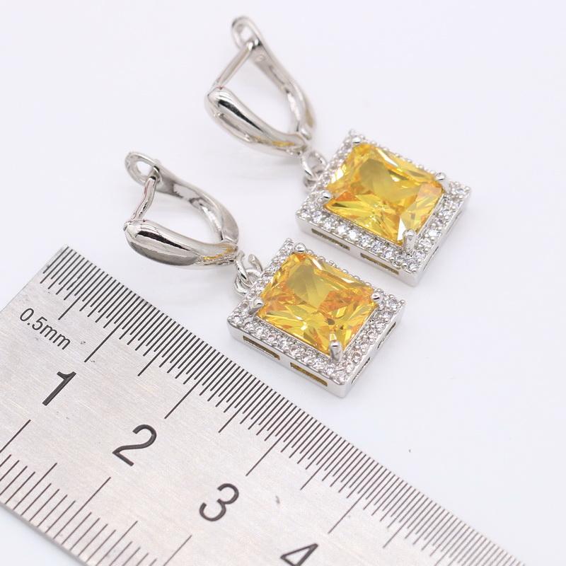 Geometric Yellow Cubic Zircnoia  Color Jewelry Sets For Women Bracelet Earrings Necklace Pendant Rings Gift Box