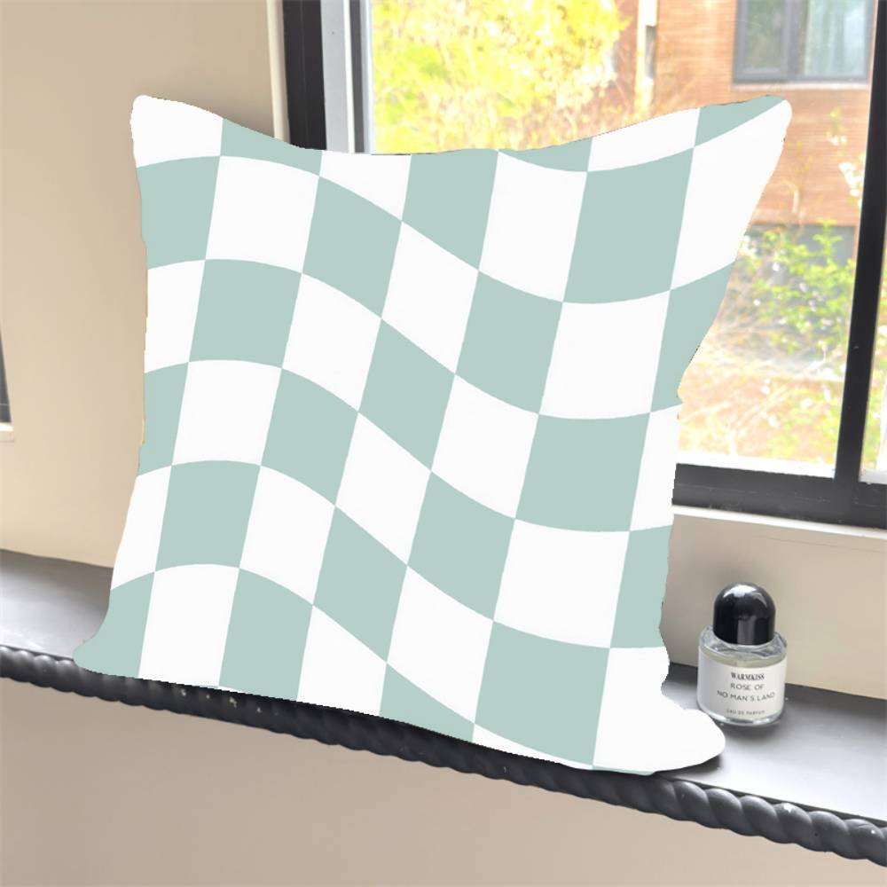 1PC Retro Color Wavy Checkered Pillow Case Square  Bedroom Sofa Leisure Comfort Cushion Car Home Decoration Pillowcase 40x40