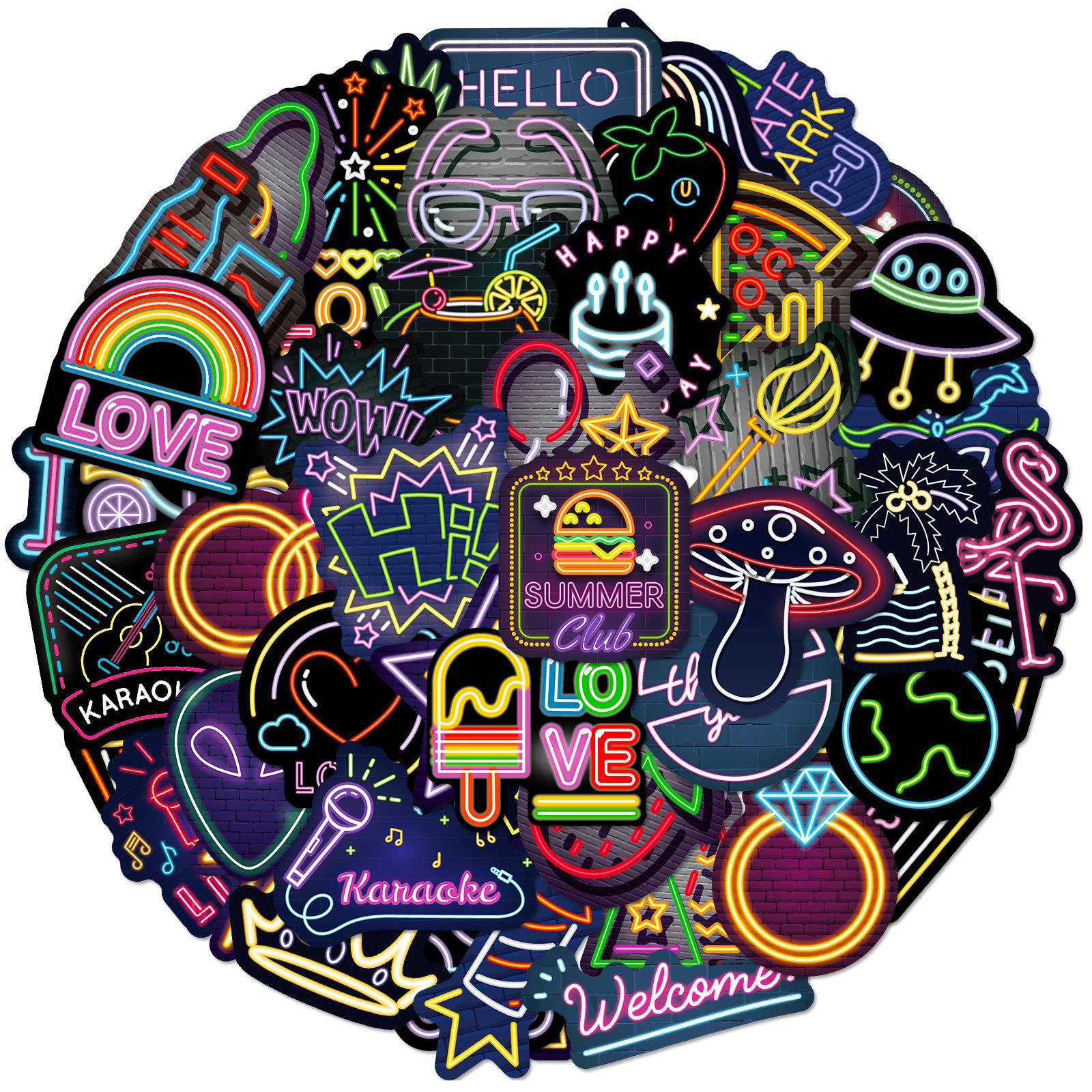 

50 Neon Mixed And Match Decals Dark Night Do-It-Yourself Cartoon Creative Doodle Colorful Led Neon Decals
