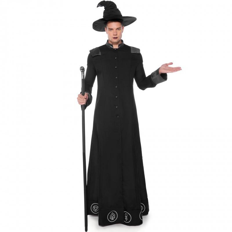 Halloween Men's Black Classic Wizard Wizard Prophet Costume Demon Party Stage Costume