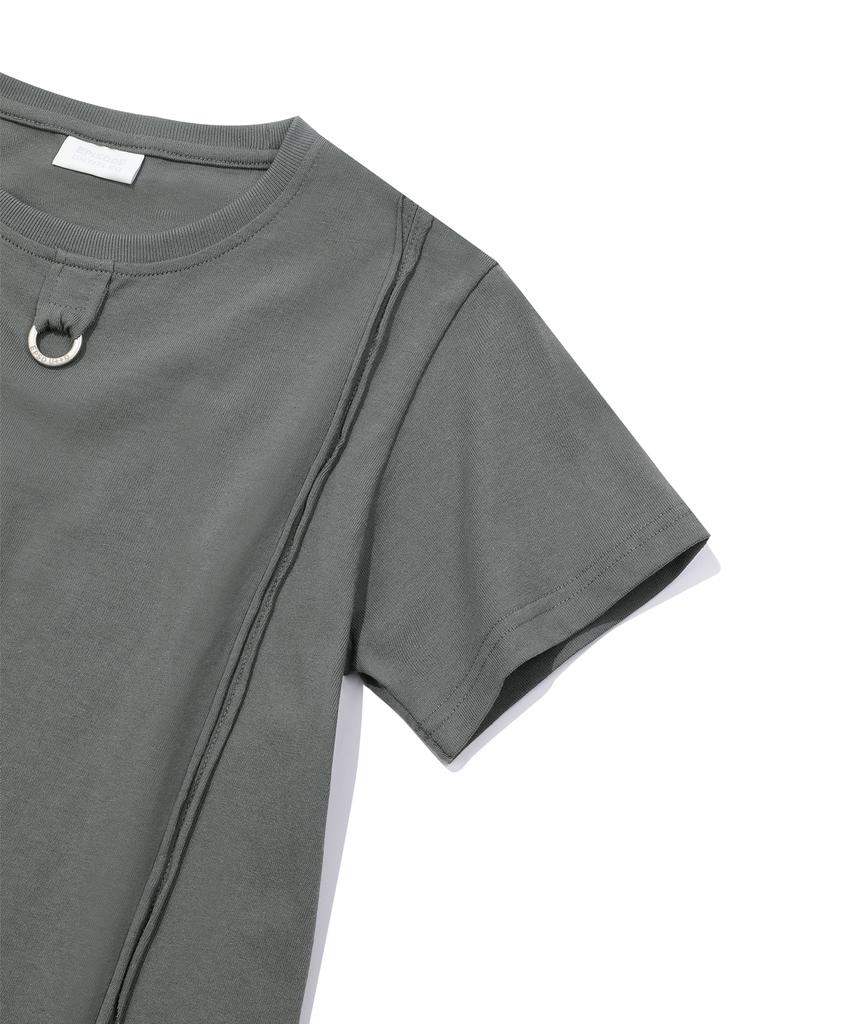 EPISODE UNTITLED Crop Cut-Off Logo Ring Point T-Shirt_Grey