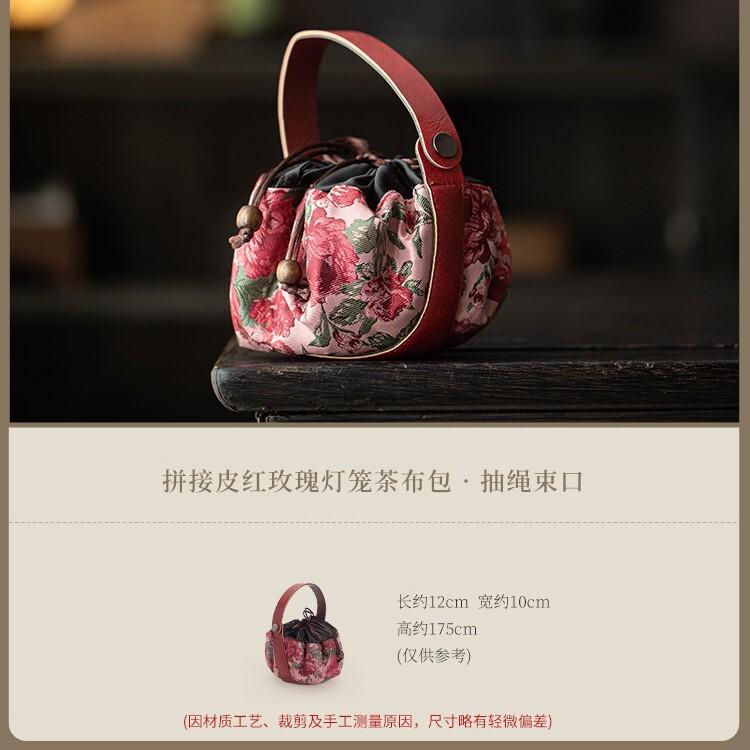 

Chinese Style Red Rose Cloth Tea Cozies Handmade Hoppocket Tea Cozy for Teapot Hand Bag Travel Tea Set Bag Tableware Ornaments