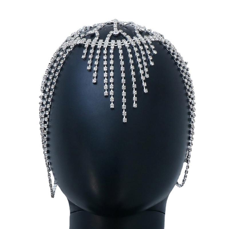 Damen Strass Quasten Kette Kopfschmuck Silber/ Golden Braut Haarschmuck für Abendkleid Party Abschlussball