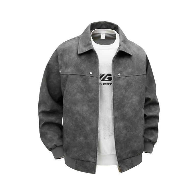 Pu leather autumn and winter men's leather jacket new American retro velvet lapel leather jacket men's locomotive clothing