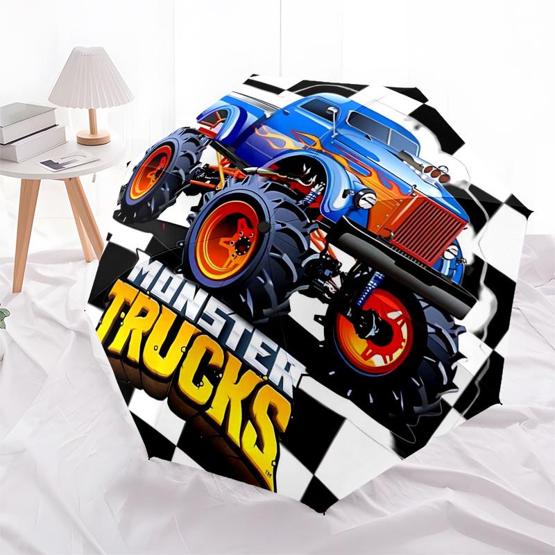 Monster Truck Themen-Reiseregenschirm mit 8 Speichen, Automatisches Öffnen und Schließen, Tragbares faltbares Design, Kompakter und stilvoller Schirm geeignet für