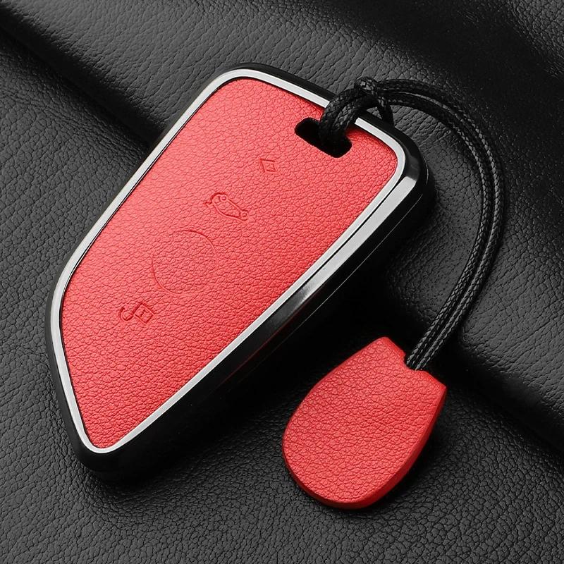 Aluminium Alloy Goatskin Car Key Case Cover For Bmw 1 3 5 7 Series X1 X3 X5 X7 F20 F48 F15 F16 G20 G28 G22 G23 G30 G12 Keychain