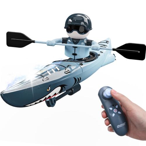 DEERC RC Boat, Kids' Toy, Waterproof Mini Remote Control Boat with Water Separation Sensor, Speed ??Control, and Light for Indoor Use, Bathroom, Sink,