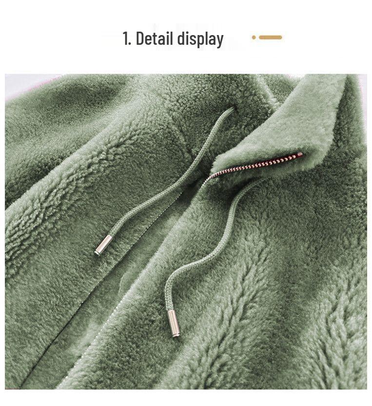 Short Women's Trendy Winter Double-Sided Fleece Stand Collar Hoodie Cardigan Zipper Jacket