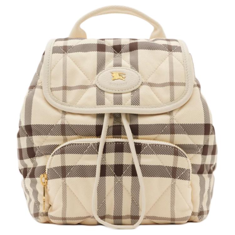 

Бежевий міні-рюкзак Burberry в клітинку з стьобанням та логотипом вершника для жінок, для щоденних подорожей Gift Set(Basic Set+Box+Shopping Bag)