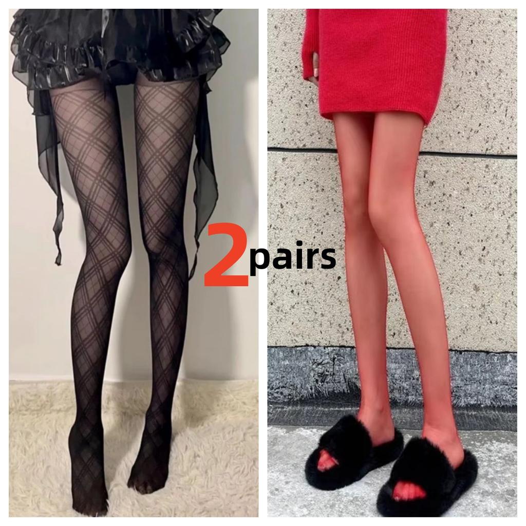 1/2 Pair Women Sexy thin Black Checkered Pantyhose slim Fit Jk Spicy Girl Style Lolita Y2k Japan Style Black Plaid Tights