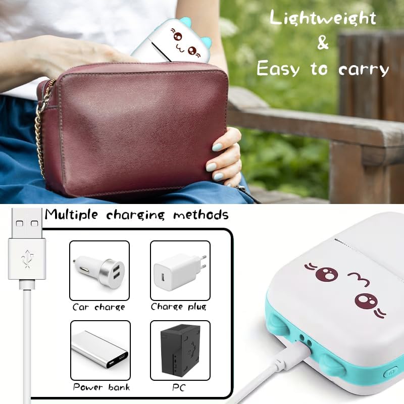 Mini Thermal Printer, Wireless Bluetooth Printer for iOS Android, 13 Roll Printing Paper, Portable Receipt, Inkless Photo Picture QR Code Receipt List