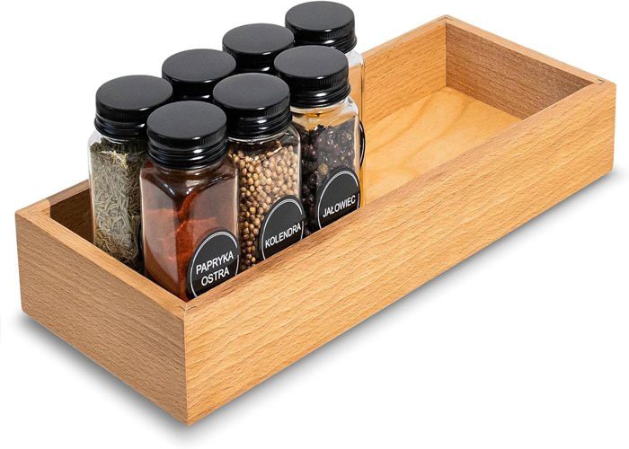 Plateau De Rangement - Creative Deco - Bois De Hêtre - 36 X 15 X 5 Cm - Organisateur Épices - Durable