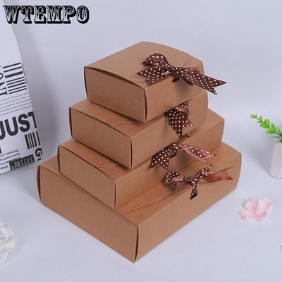 WTEMPO 40 ks Dárkové krabičky z kraftového papíru s mašlí Obdélníkové prázdné krabičky s odklápěcím víkem Krabičky na balení dárků na šperky, peněženky, hedvábné šátky