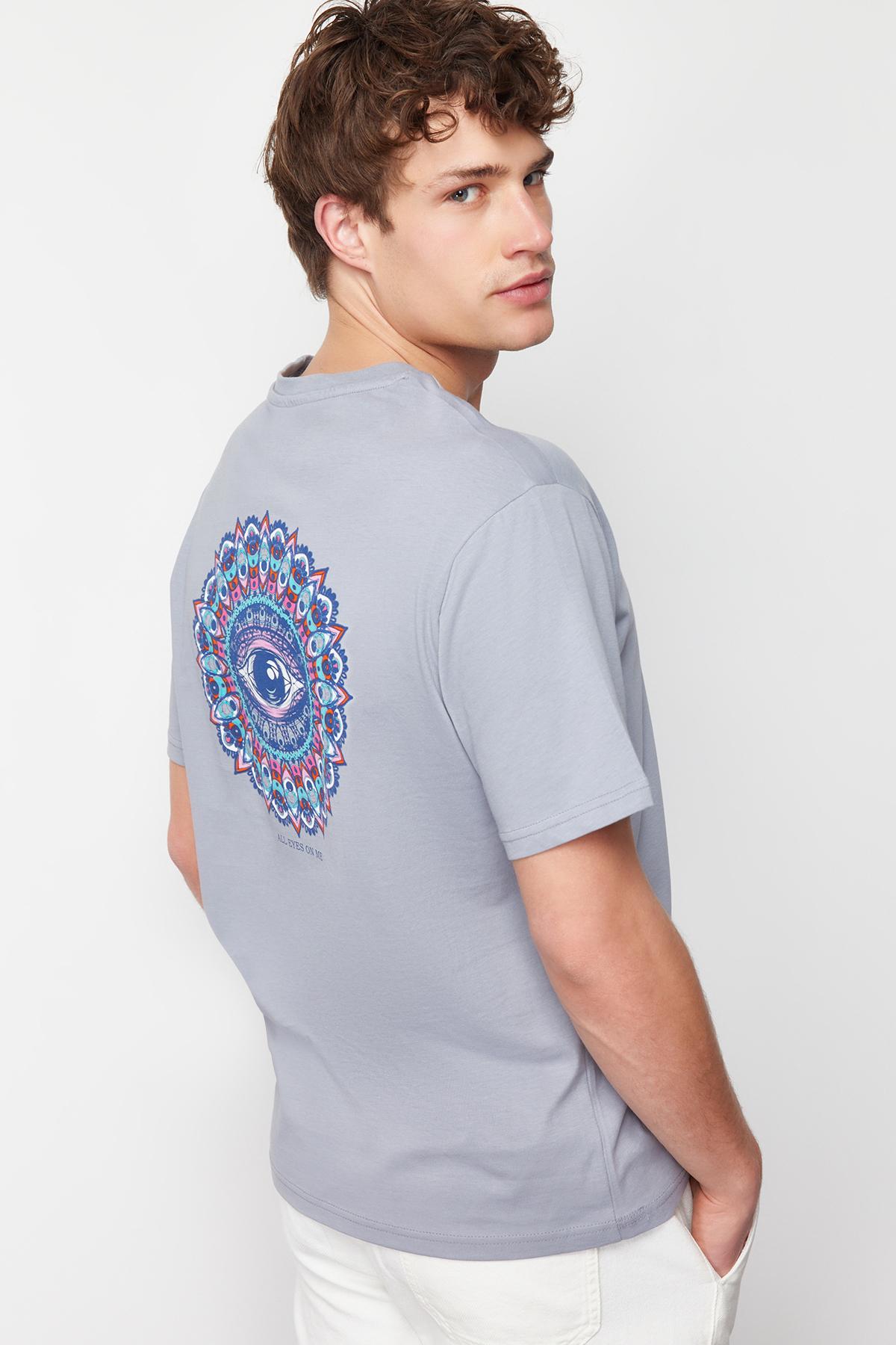 

Men s Fashion New T-Shirt Gray Relaxed Comfortable Cut Back Printed 100% Cotton Short Sleeve T-Shirt M бежевый