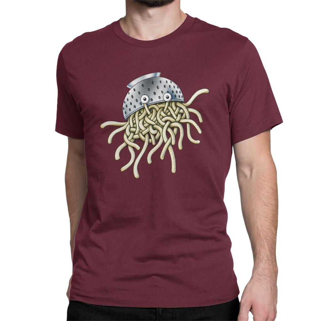Flying Spaghetti Monsterism Monster With Colander T Shirts Men Funny TShirt Pastafarianism Fsm Religion Church Tees 5XL